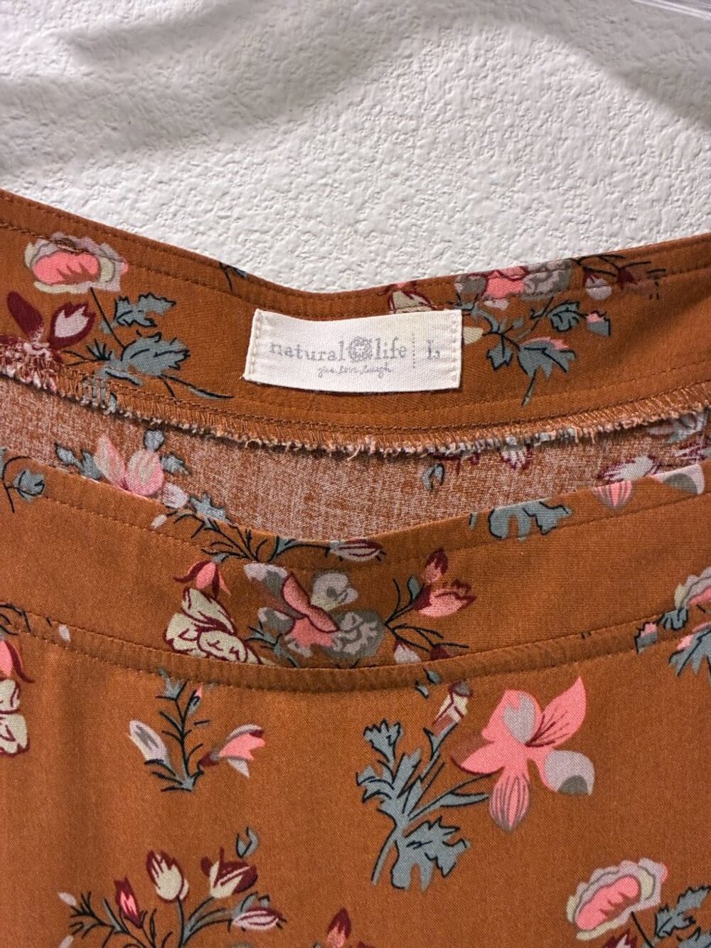 NATURAL LIFE Short Sleeve Tiered Maxi Dress Floral Brown/Pink/Burgundy Women L - Picture 7 of 7